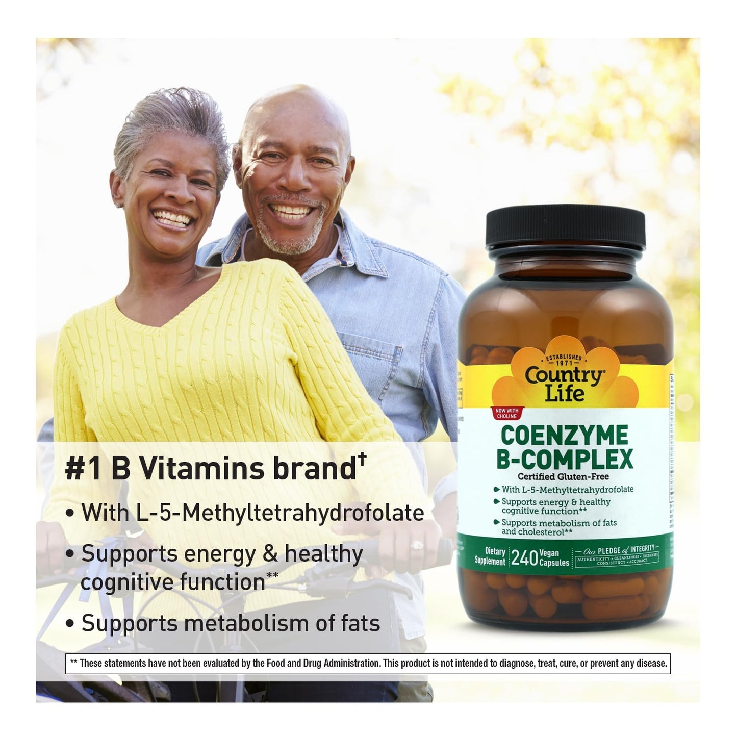 Country Life Coenzyme B-Complex, 120 Capsules | Supports Energy & Metabolism, Mood & Cognitive Function, Vegan, Gluten-Free, Bioavailable B Vitamins with Choline