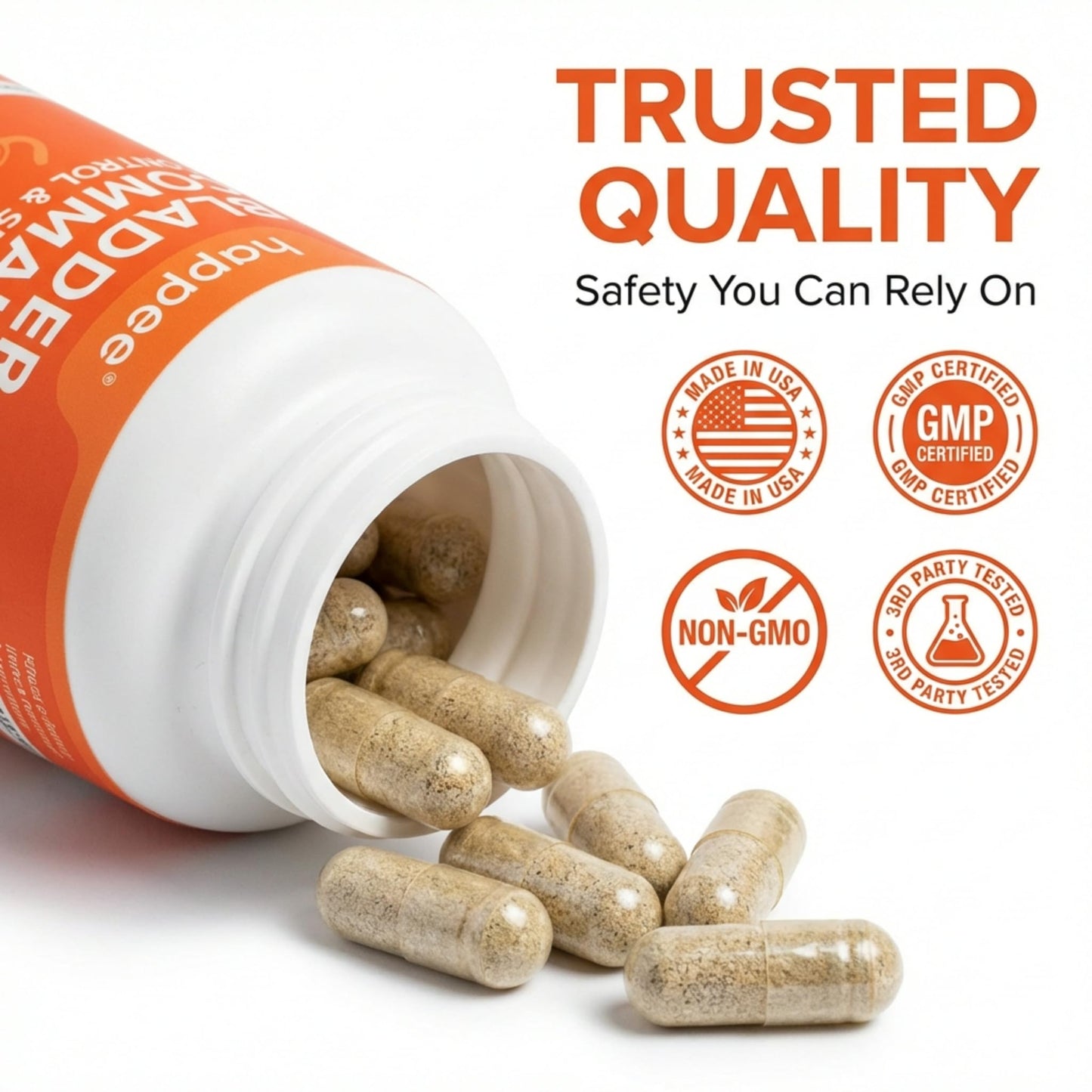 Happee Bladder Control Supplement for Women & Men - Pumpkin Seed Extract, Soy Germ, Saw Palmetto & Cranberry Blend - Bladder Support for Urinary Frequency, Leaks & Urgency - 60 Capsules