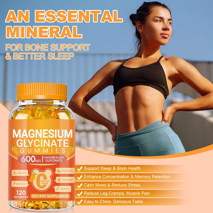 Magnesium Glycinate Gummies 600mg, Sugar Free Magnesium Gummies for Adults