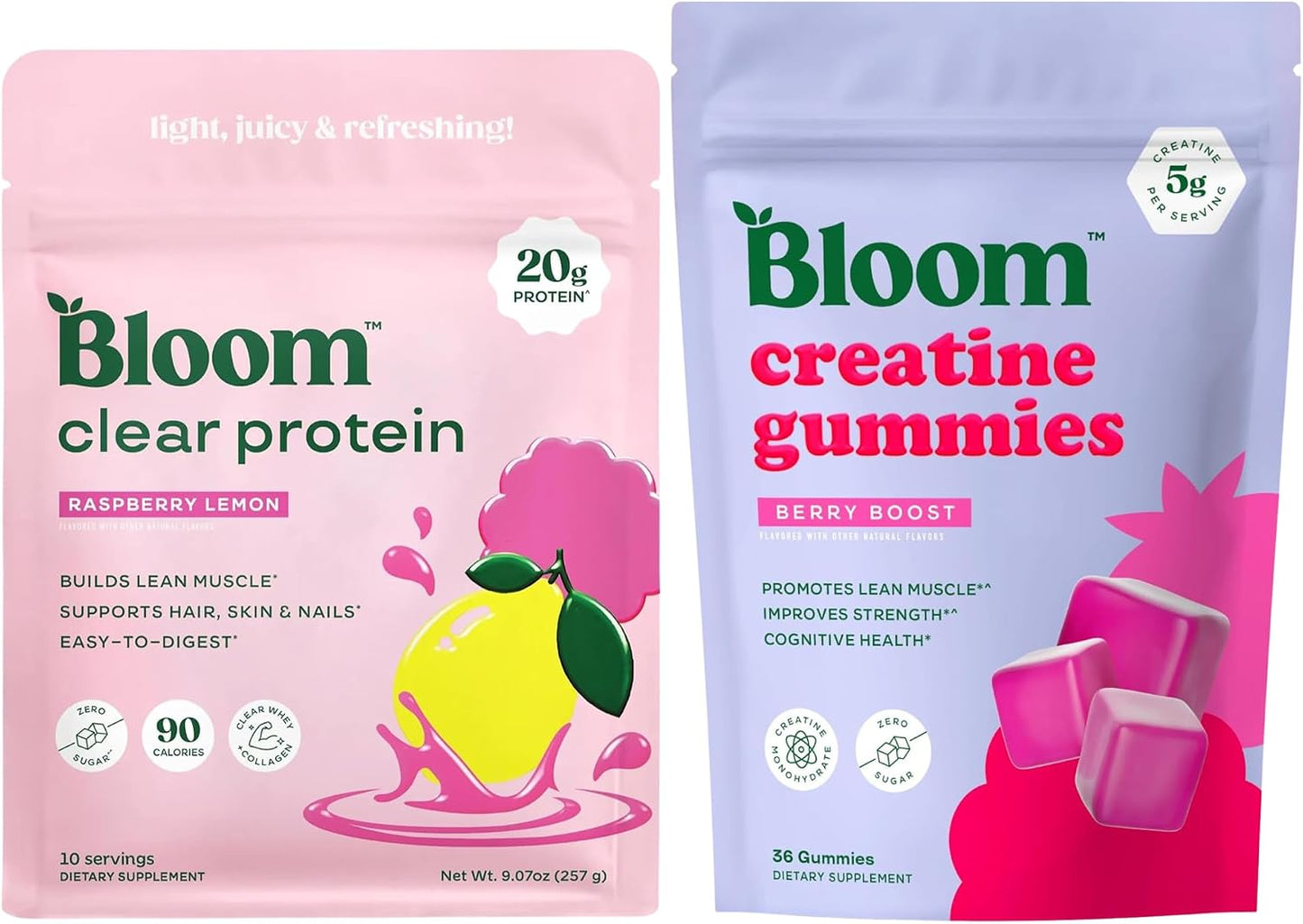 Bloom Raspberry Lemonade Clear Protein and Creatine Gummies Bundle