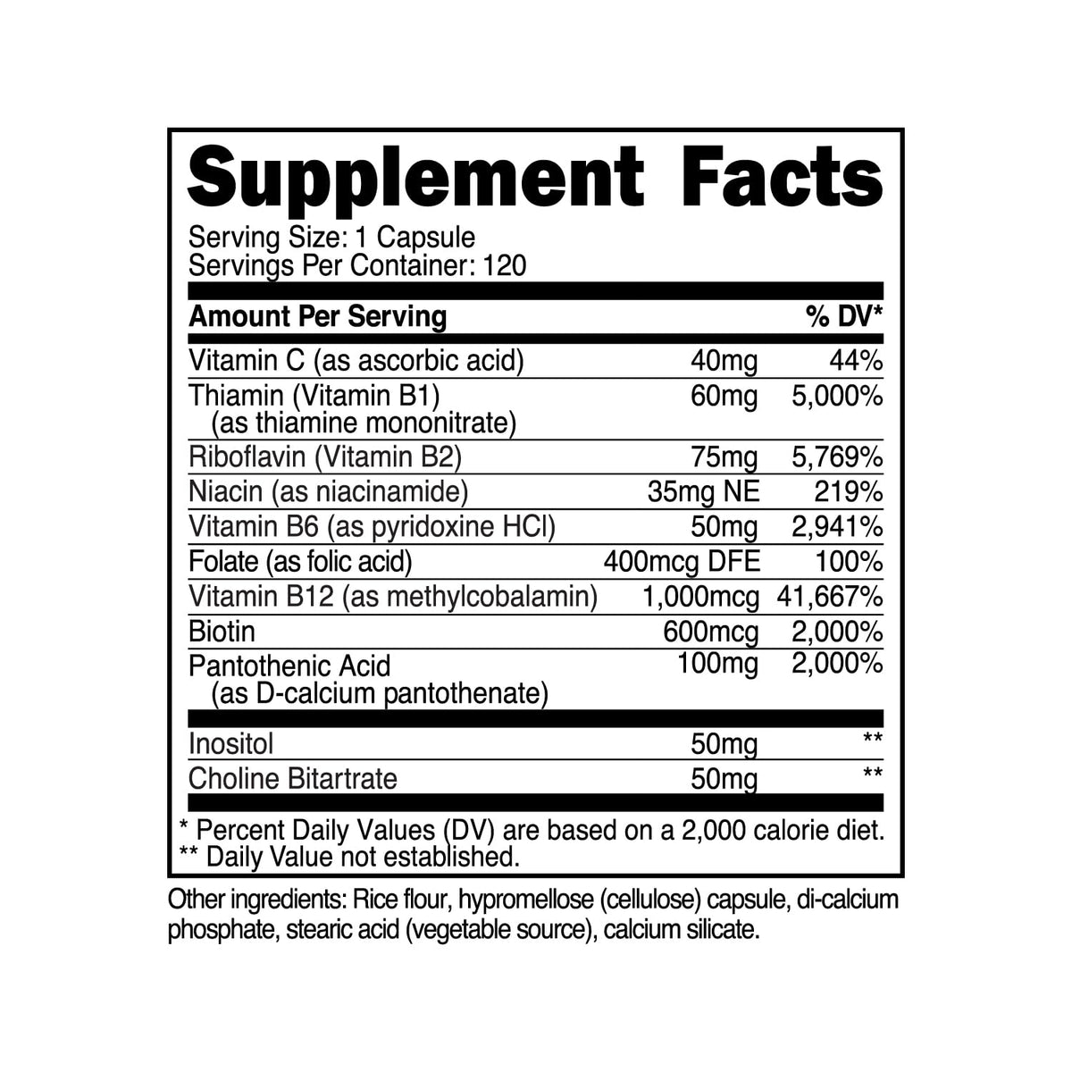 Nutricost High Potency Vitamin B Complex 460mg, 120 Capsules - with Vitamin C - Energy