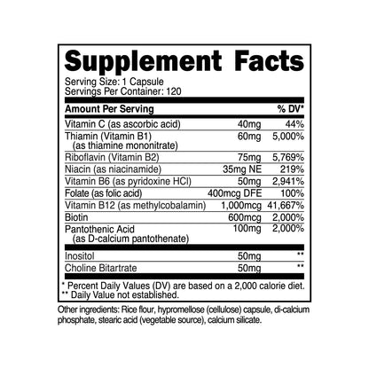 Nutricost High Potency Vitamin B Complex 460mg, 120 Capsules - with Vitamin C - Energy