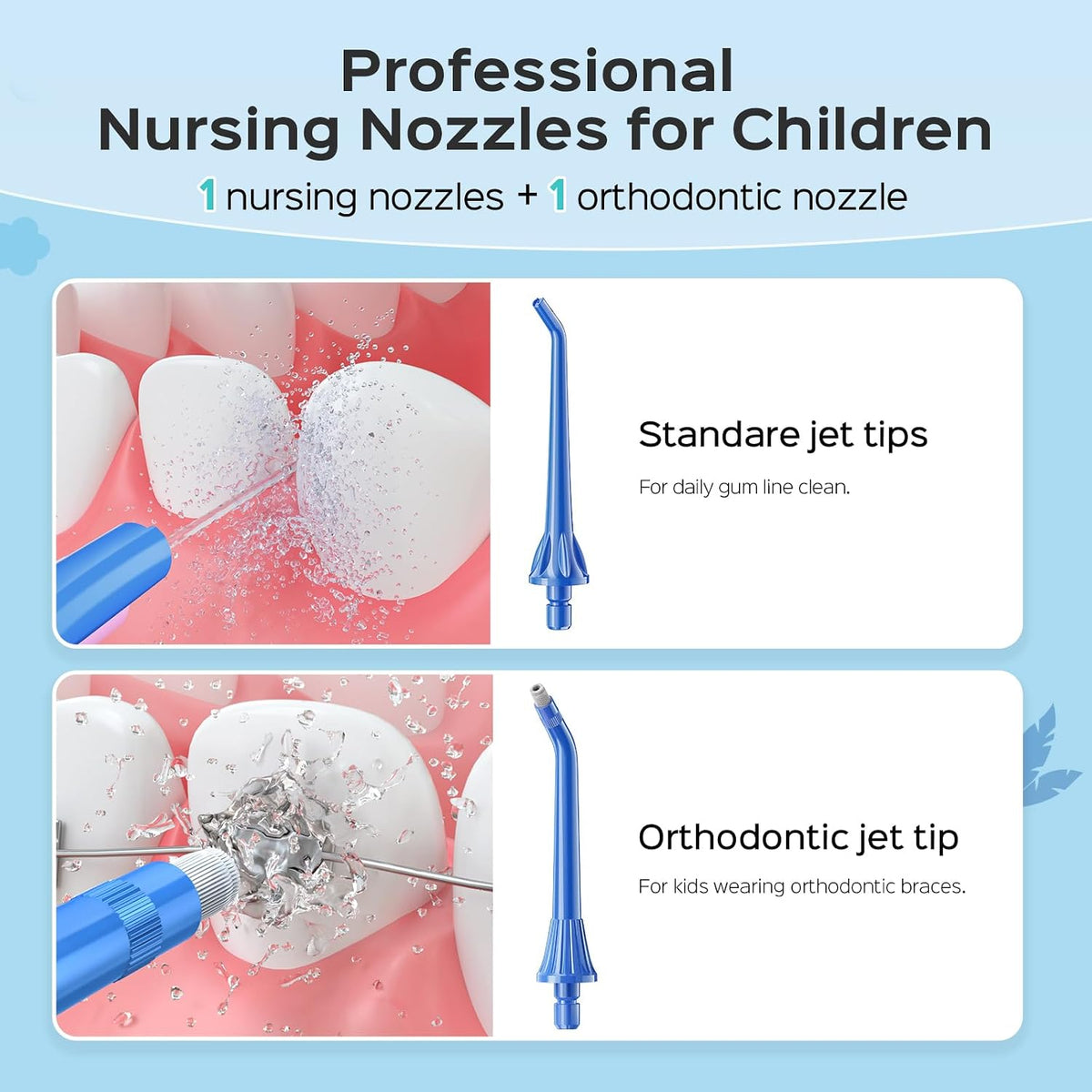 COSLUS C31 Kids Water Dental Flosser, Safe & Gentle for Ages 6+, Blue White
