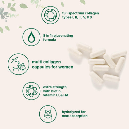 Micro Ingredients 8-in-1 Multi Collagen Capsules & L-Theanine 200mg with Magnesium Glycinate Softgels | Grass-Fed Collagen Peptides | Amino Acid & Mineral Complex Bundle 2 Pack