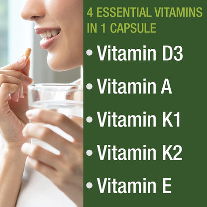 Peak Performance Vitamins D 5,000 iu + A + K + E All in 1 Easy to Swallow Vegan Capsule. ADK Vitamin Supplement with E D3 K2. Essential Vitamins for Mood, Immune, Bone, Vision, Heart