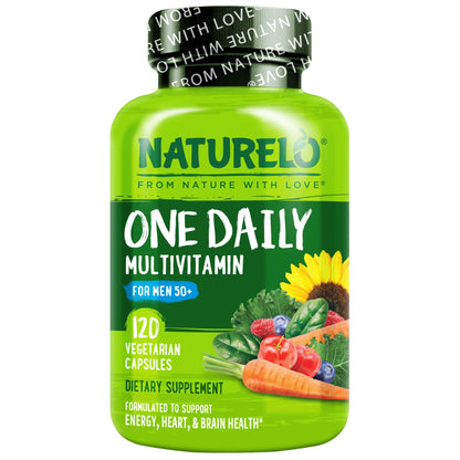 NATURELO Mens Multivitamins for Men 50+ - One Daily Multivitamin for Men with Vitamins, Minerals & Organic Whole Foods, Boost Energy & Health, Non-GMO, 60 Vegetarian Capsules
