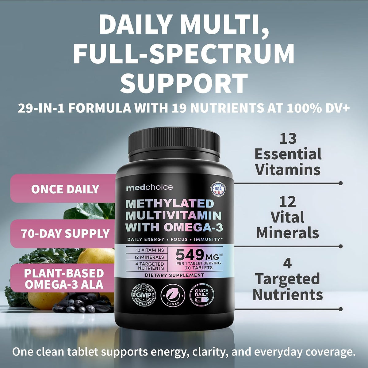 MEDCHOICE Complete 29-in-1 Methylated Multivitamin with Omega-3, 70ct