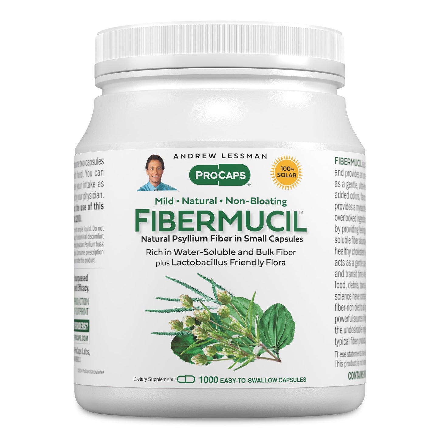 Andrew Lessman ProCaps Fibermucil Psyllium Husk Fiber 180 Capsules | Psyllium Husk Powder with Soluble & Insoluble Fiber plus Lactobacillus Sporogenes. No additives. Easy-to-swallow capsules.