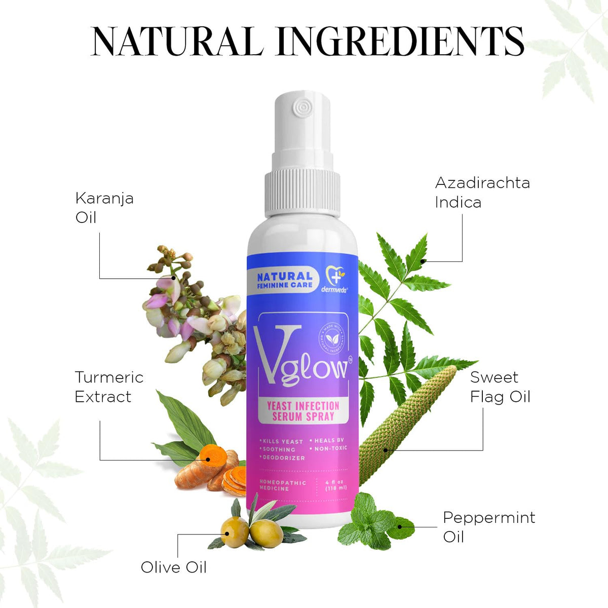 Dermveda Boric Acid BV Relief for Women - Natural Yeast Infection, Odor, Itch Relief Solution