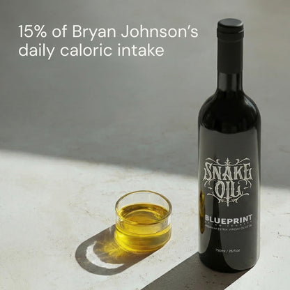 Blueprint Bryan Johnson Olive Oil – Snake Oil- High Polyphenol Extra Virgin Olive Oil (400+ mg/kg) – Cold Pressed, Early Harvest, First Cold Press EVOO – Keto, Paleo, Non-GMO – 750ml Glass Bottle