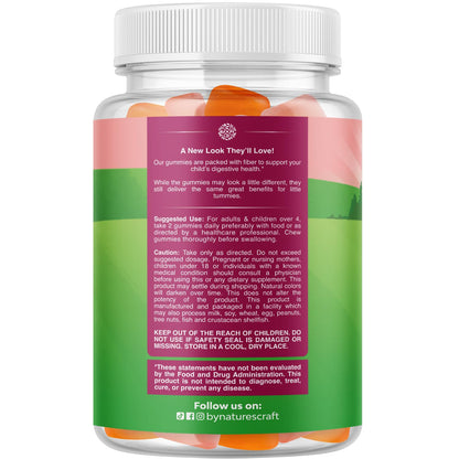 Natures Craft High Prebiotic Fiber Gummies for Kids - Dietary Fiber Supplements for Digestion & Constipation - Chicory Root Kids Immune Gummies - Non-GMO Digestive Nutritional Supplements - 120 Count