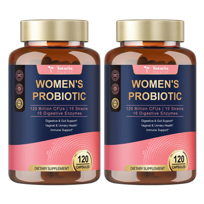 Totaria Probiotics for Women, 120 Billion Women Probiotic, with Akkermansia, Digestive Enzymes & Prebiotics, Cranberry, D-Mannose, for Gut, Vaginal, Urinary, Immune, PH Balance, 120 Vegan Capules