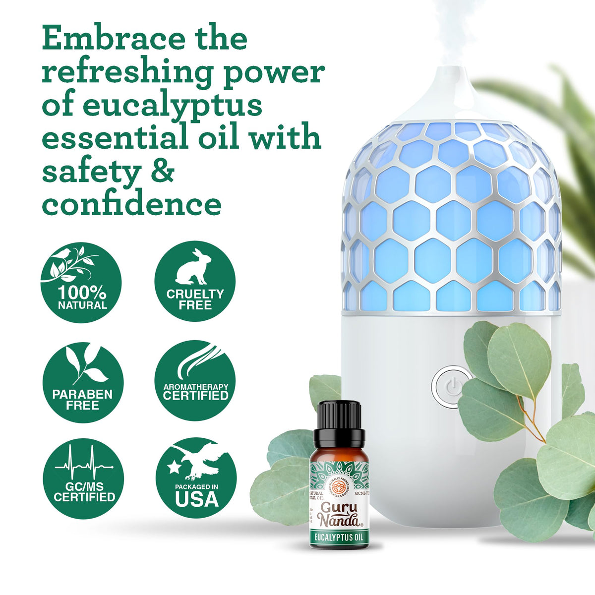GuruNanda Eucalyptus Essential Oil (3x1 Fl Oz) - 100% Pure & Undiluted Aromatherapy Oil