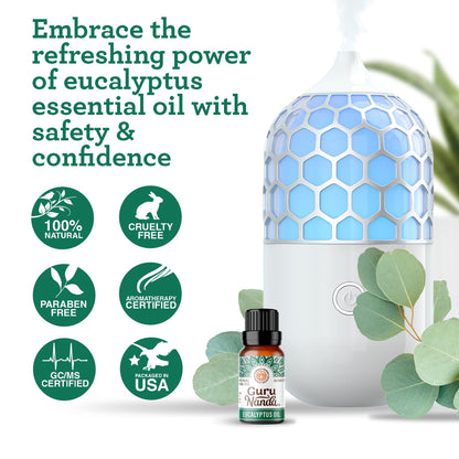 GuruNanda Eucalyptus Essential Oil (3x1 Fl Oz) - 100% Pure & Undiluted Aromatherapy Oil