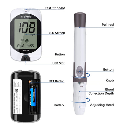 Metene TD-4116 Blood Glucose Monitor Kit, 100 Glucometer Strips