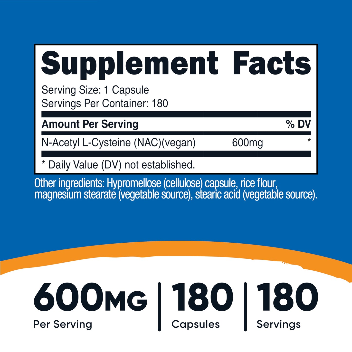Nutricost N-Acetyl L-Cysteine (NAC) 600mg, 180 Capsules | GMO-Free And Gluten Free