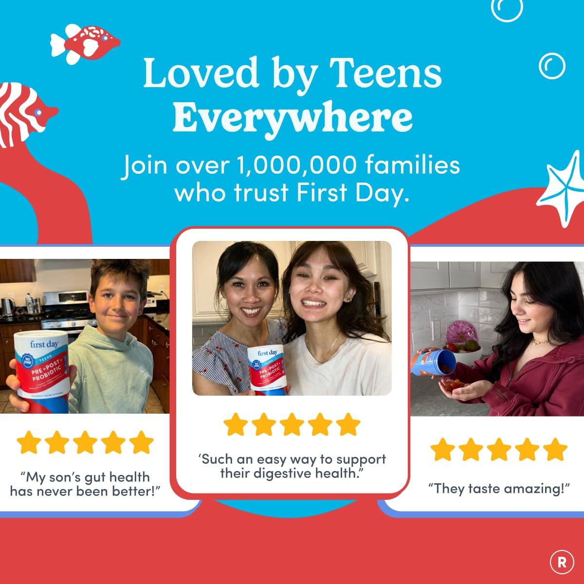 FIRST DAY Probiotic for Teens Ages 13-18, 3-in-1 Gummies, 60ct