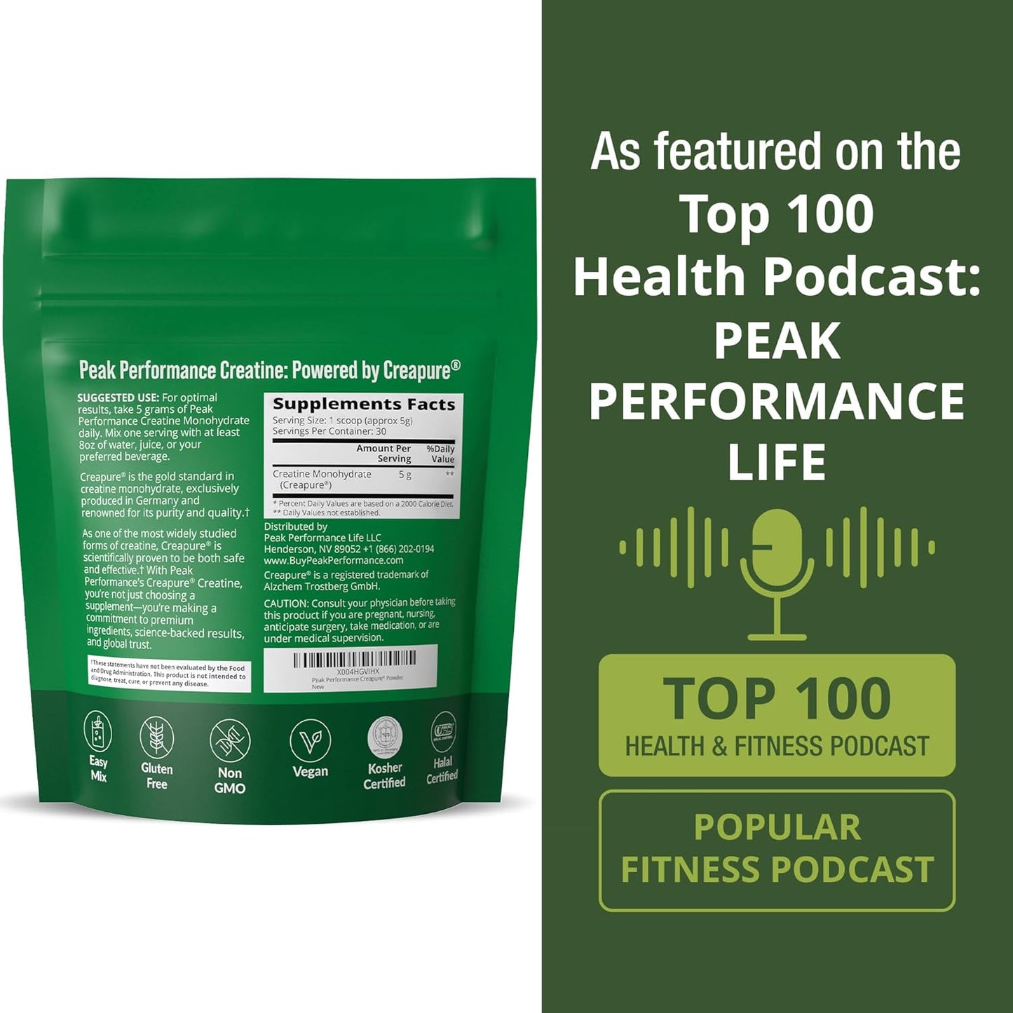 Creapure Creatine Monohydrate Powder. Ultra High Purity German Made Creatine with Nothing Else Added at All. Pure and Unflavored for Men & Women. Zero Bloating, No Sugar, Vegan Friendly Supplement