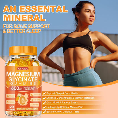 Magnesium Glycinate Gummies 600mg, Sugar Free Magnesium Gummies for Adults