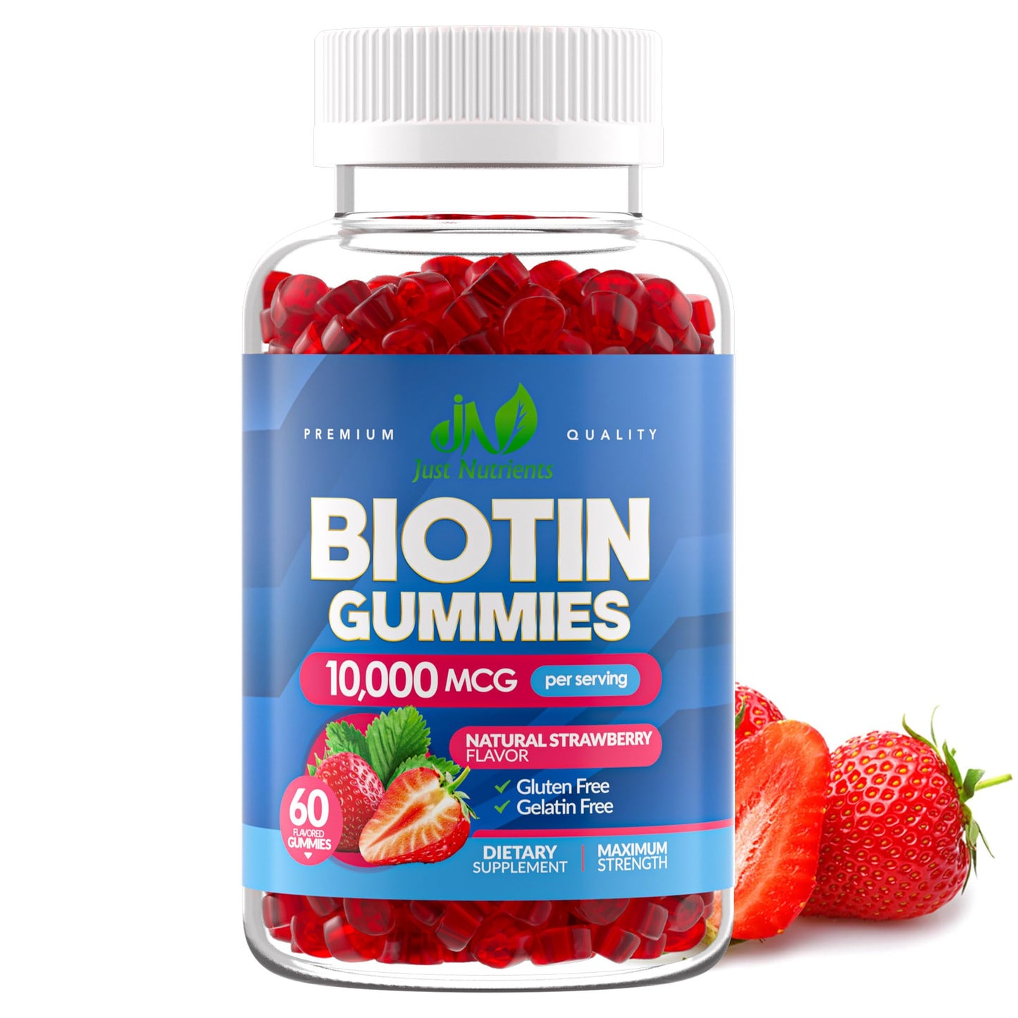 Biotin 10,000mcg Gummies for Hair Growth, Skin & Nails (100 Count) | 2x Maximum Strength Biotin Vitamins for Women & Men - Gluten-Free, Vegan, Great Tasting Strawberry Flavor
