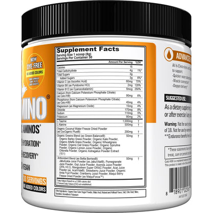 Evlution Nutrition HYDRAMINO Complete Hydration Multiplier, 6 Electrolytes, Vitamin C & B, Fluid Boosting Aminos, Coconut Water, Endurance, Recovery, Antioxidants, 30 Serve, Orange Mango (Dye Free)