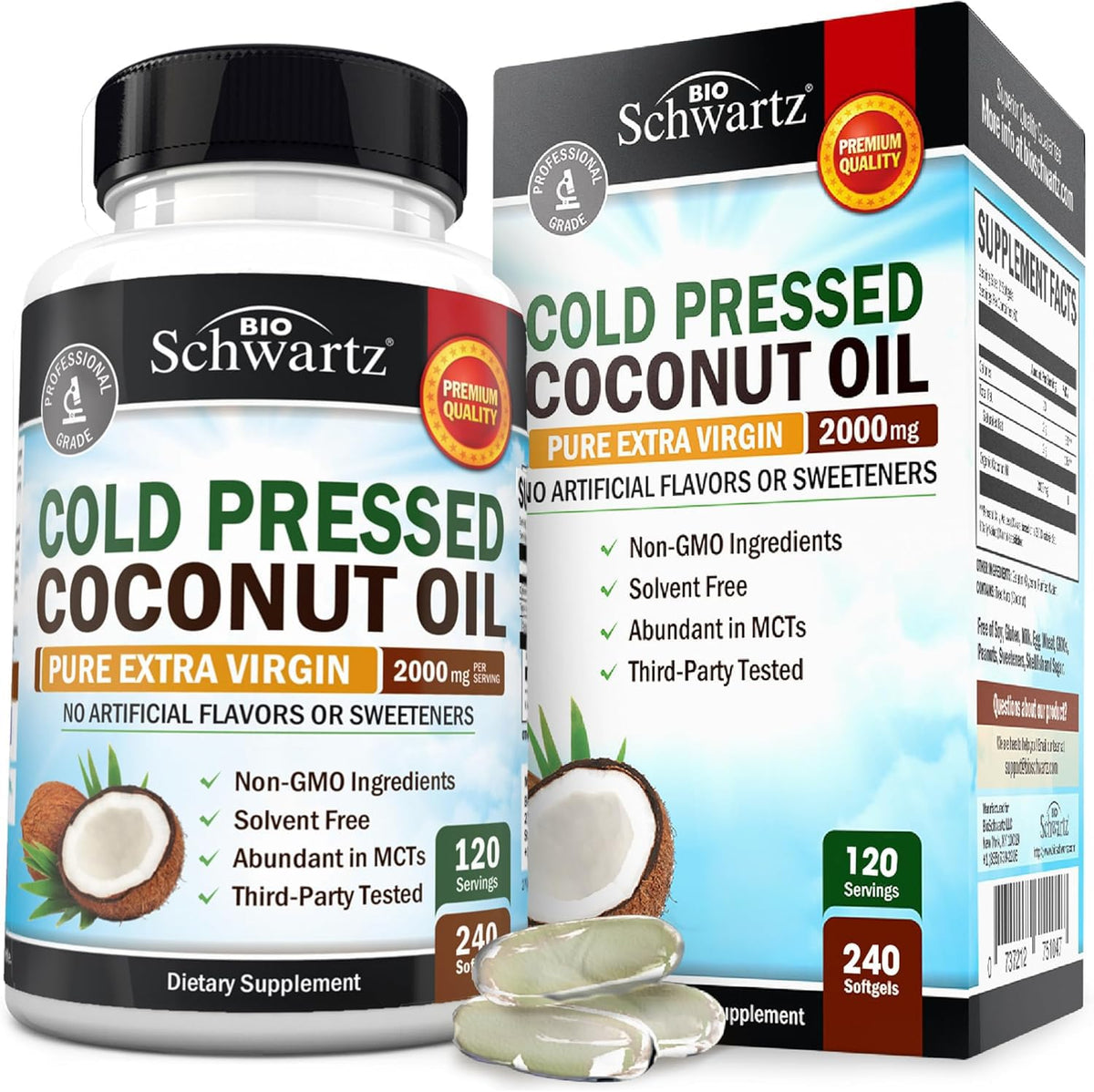 Coconut Oil Capsules 2000mg, 120ct, 2 Month Supply