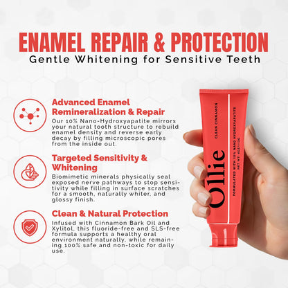 Ollie Fluoride Free 10% Nano Hydroxyapatite Toothpaste, Clean Mint, 1 Pack