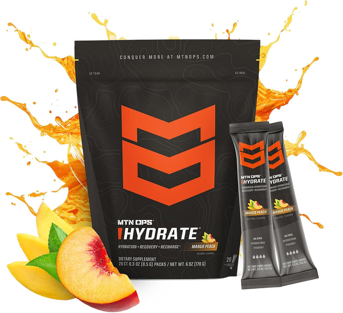 MTN OPS Hydrate Sugar Free Electrolyte Packets, Mango Peach