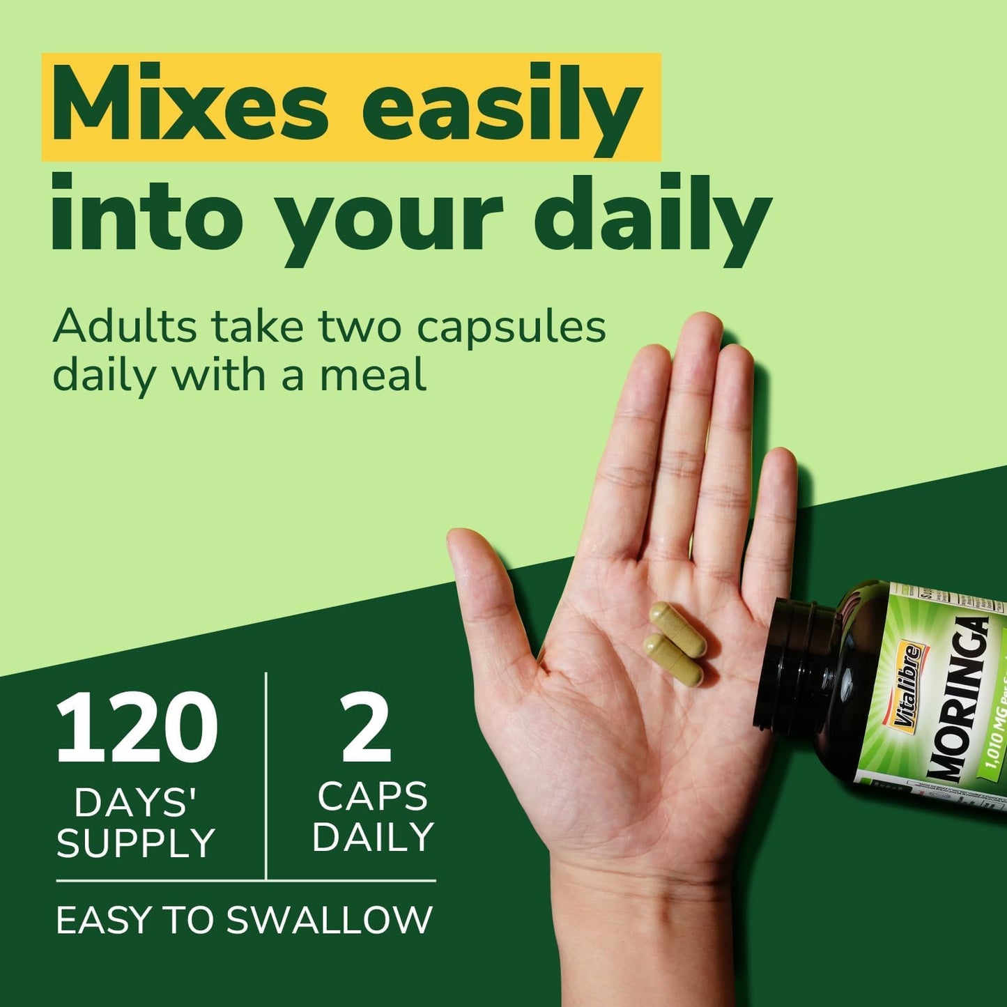 Moringa 1,010 mg, Maximum Potency, Complete Green Superfood, Rich in Antioxidants, No Gluten & Caffeine, Non-GMO, Energy, Immune, Gut & Skin Health, 90 Vegan Capsules