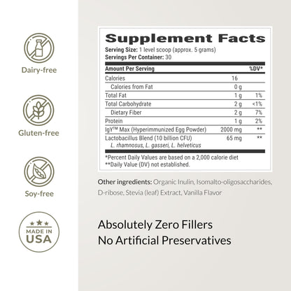 Microbiome Breakthrough™ Gut Support Powder – Vegetarian Vanilla – With Probiotics, Prebiotics, and IgY Max® – Source of L-Glutamine – Supports Digestive Comfort, Gas & Bloating Relief 30 Servings*