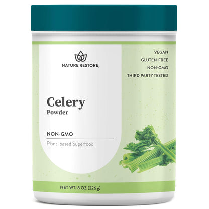 Nature Restore Organic Whole Celery Powder (8 oz). Entire Stalk with Digestive Fiber for Bloating Support, Gut Health & Hydration. Shelf-Stable No-Juicer-Needed Morning Greens Tonic, 37 Servings