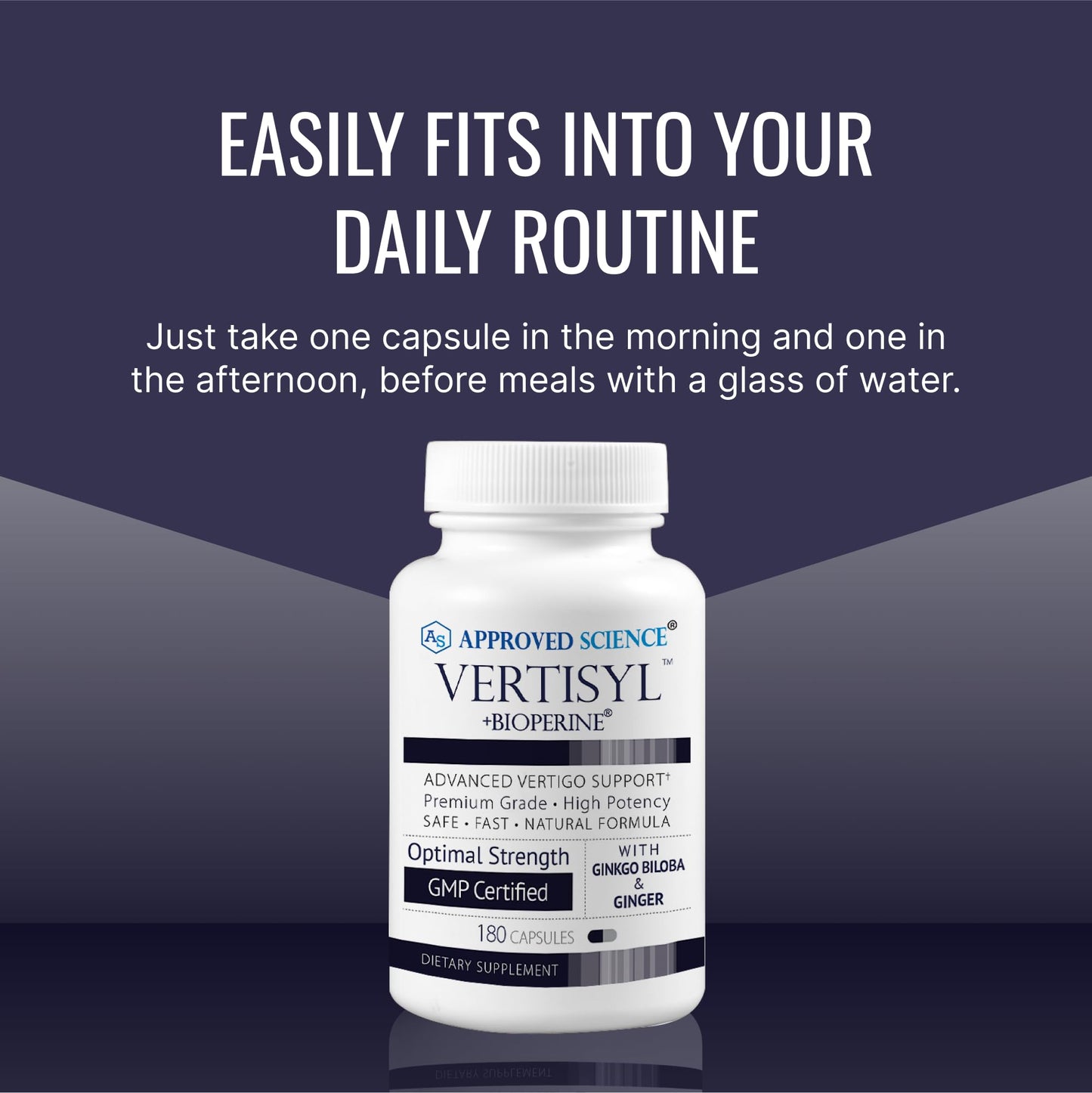 Approved Science VertiSyl - Ginkgo Biloba, Ginger, Vitamin D3, BioPerine - 60 Capsules - 1 Month Supply
