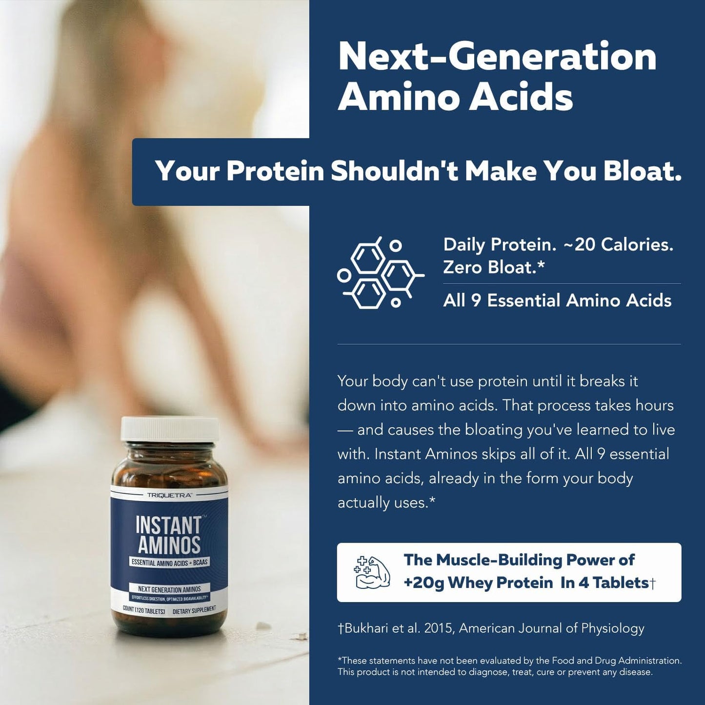 Instant Aminos Tablets - EAA+BCAA - 10 Essential Amino Acids Supplement - Rapid Absorption, No Digestion Required - Supports Lean Muscle, Recovery & Aging - 321% DIAAS Protein Score (1 month supply)