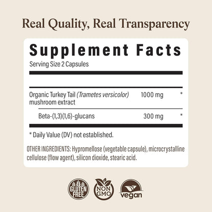 Real Mushrooms Turkey Tail Capsules – Organic Mushroom Extract for Daily Wellness, Gut Harmony, Energy Support – Vegan, Non-GMO, No Fillers – Turkey Tail Extract 200 Count Mushroom Supplement