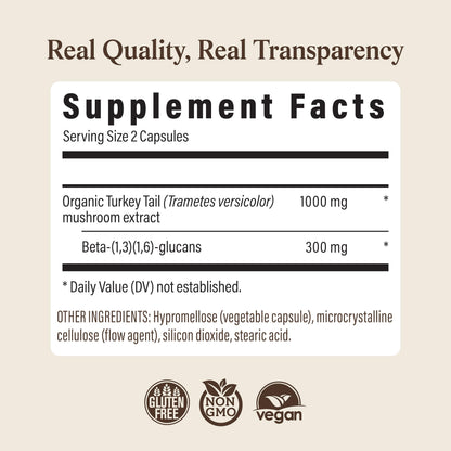 Real Mushrooms Turkey Tail Capsules – Organic Mushroom Extract for Wellness & Daily Rhythm – Vegan, Non-GMO, No Fillers Turkey Tail Extract – 90 Count Mushroom Supplement