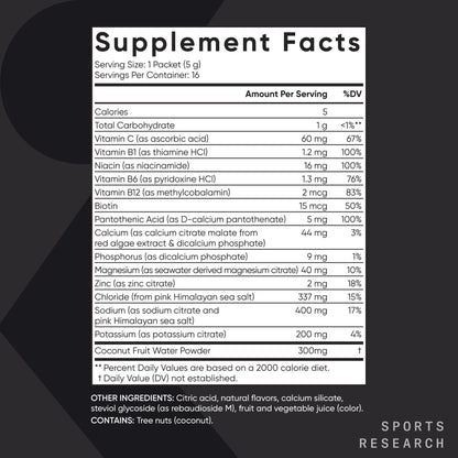 Sports Research® Hydrate Electrolytes Powder Packets - Sugar-Free & Naturally Flavored with Vitamins, Minerals, and Coconut Water - Supports Hydration - 16 Packets - Variety Pack | Sugar-Free