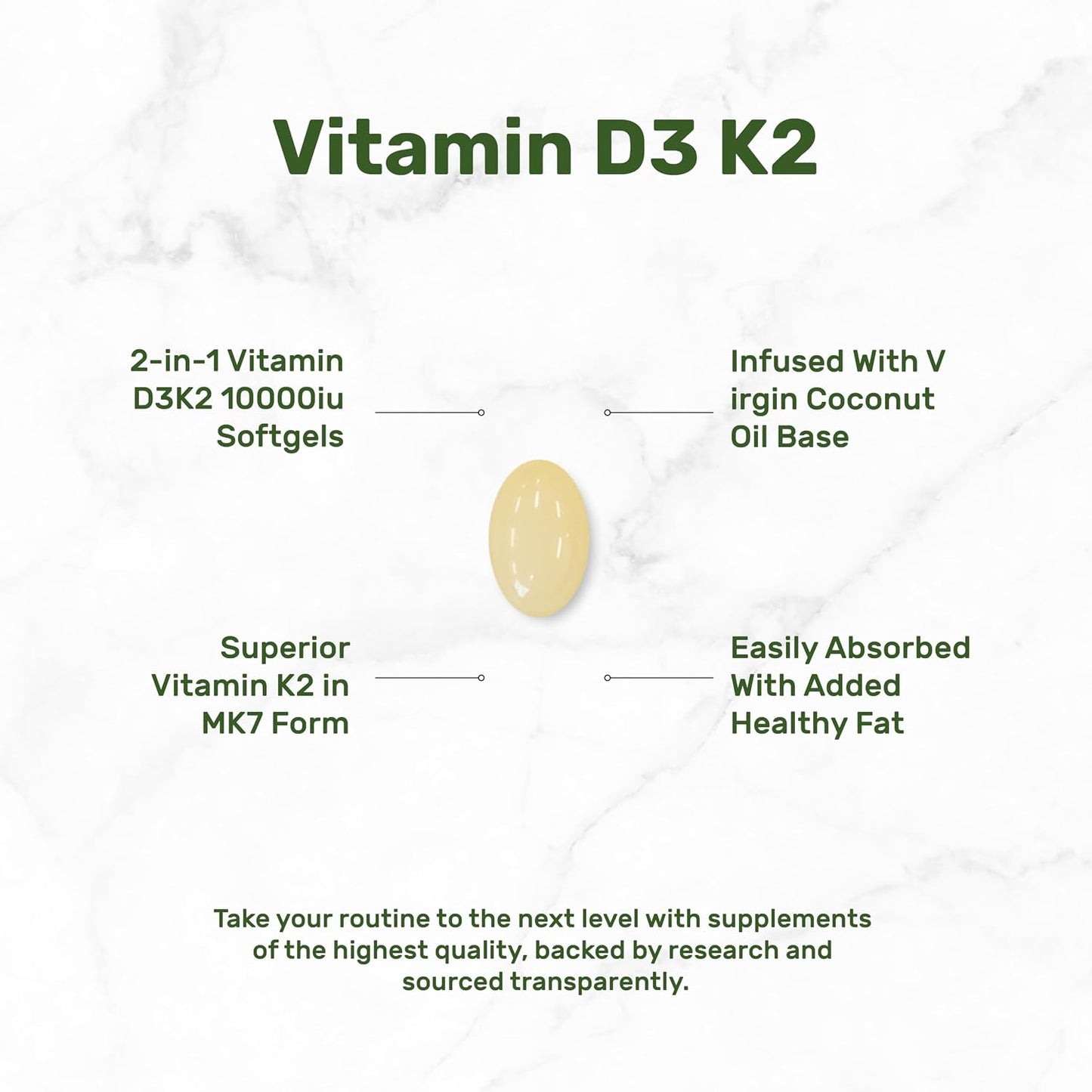 DEAL SUPPLEMENT Vitamin D3 10,000 IU + K2 MK7 200mcg Softgels, 250 Count | 2-in-1 Complex with Virgin Coconut Oil | Easy to Swallow