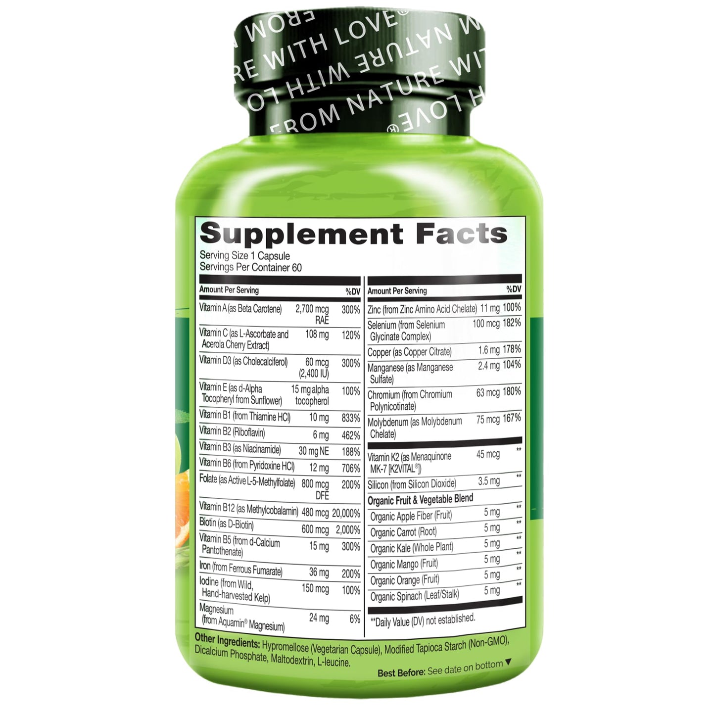 NATURELO Bariatric Multivitamin - One Daily with Iron - Supplement for Post Gastric Bypass Surgery Patients - Natural Whole Food Nutrition - 60 Veggie Capsules (Pack of 2)