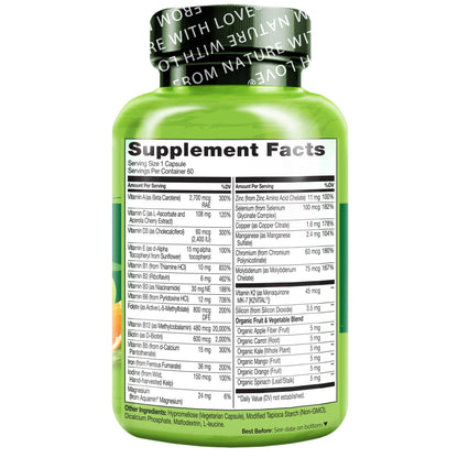 NATURELO Bariatric Multivitamin - One Daily with Iron - Supplement for Post Gastric Bypass Surgery Patients - Natural Whole Food Nutrition - 60 Veggie Capsules (Pack of 2)