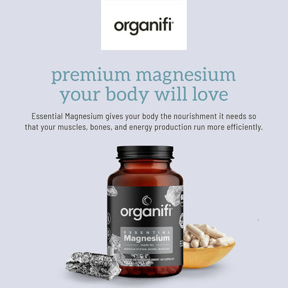 Organifi Essential Magnesium Glycinate Supplement for Bone Support and Muscle Health, 150mg, 60 Vegan Capsules
