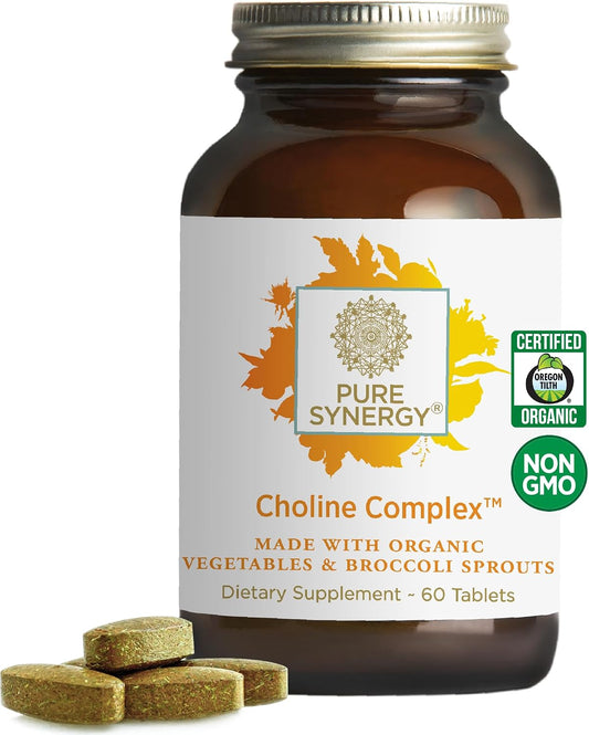 PURE SYNERGY Choline Complex | Vegan Choline Supplement Made with Organic Whole Foods | Non-GMO Bioavailable Complex | for Pregnancy, Brain, and Liver Health (60 Tablets)