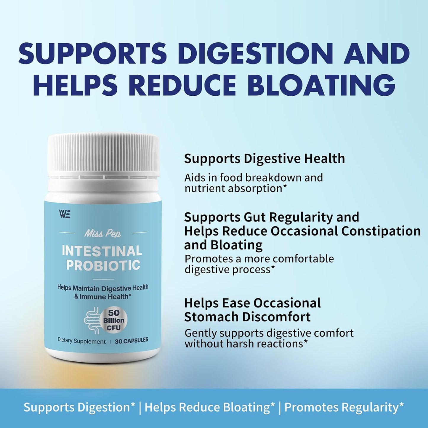 Probiotics 50 Billion CFU - 8 Unique Strains + 3 Prebiotics - Immune, Digestive & Gut Health - Supports Occasional Constipation, Diarrhea, Gas & Bloating - Probiotics for Women & Men - 30ct