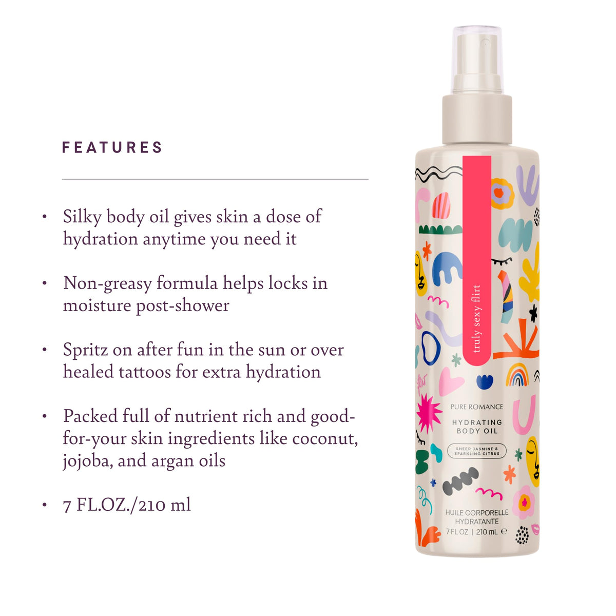 Pure Romance Hydrating Body Oil - Non-Greasy After Shower Moisturizer for Dry Skin