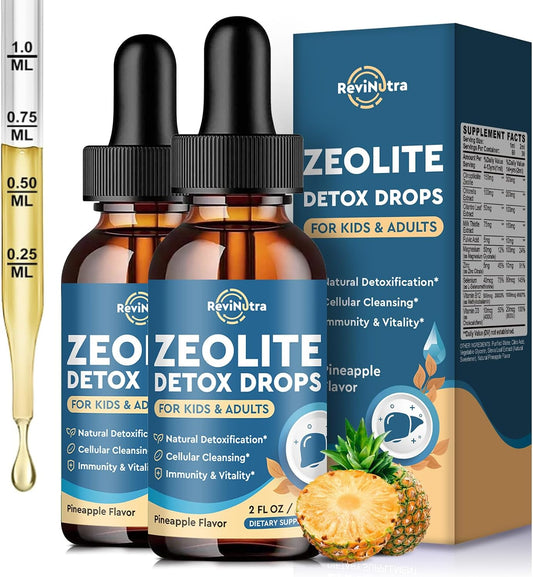 Zeolite Detox for Kids and Adults, Zeolite Clinoptilolite Liquid Drops with Chlorella, Magnesium, Zinc, Methy Vitamin B12 & D3, Gut Liver Detox Cleanse, Immunity, Pineapple Flavor 4 Fl Oz