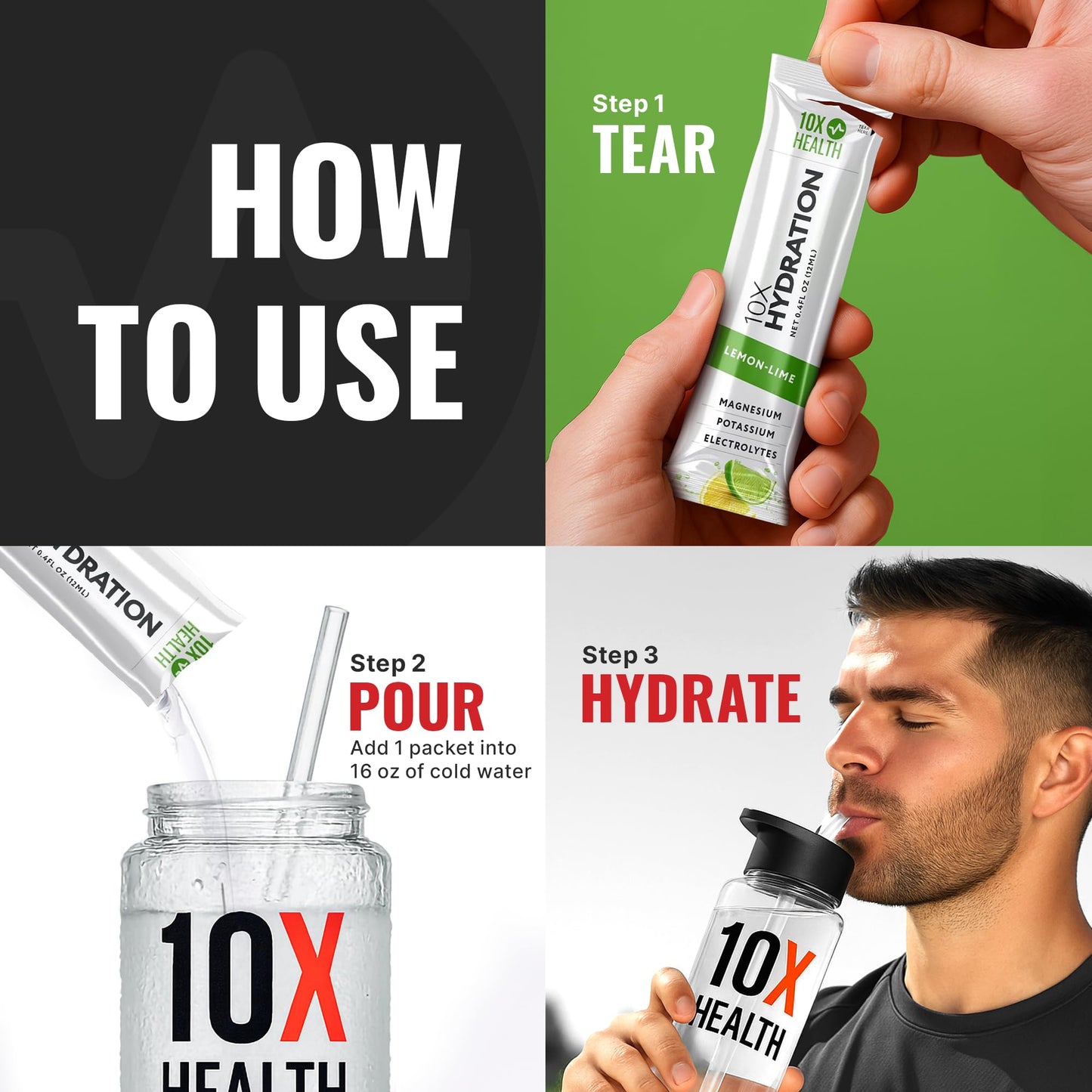 10X Health Electrolyte Drink Mix - Wave Crusher, 15 Sticks | Hydration Packets: Sodium, Magnesium & Potassium Citrate, Wave Crusher, 15 Sticks
