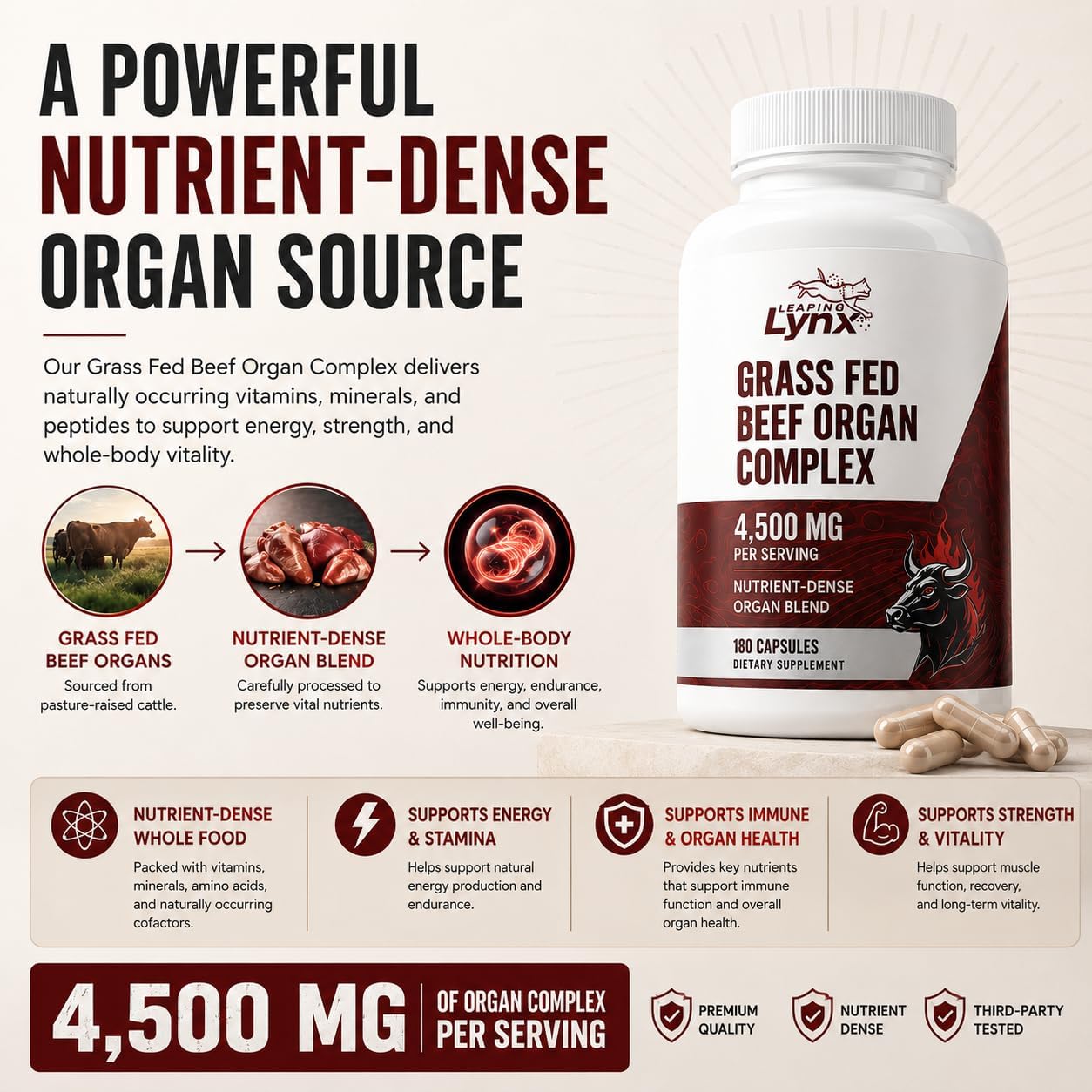 Grass Fed Beef Liver Capsules 4,500 mg – Desiccated Beef Liver Supplement – 180 Liver Capsules – Grassfed Beef Organ Supplement – Energy, Iron & Ancestral Whole Food Support – Non-GMO, ISO-Certified