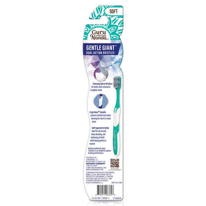 GuruNanda Gentle Giant Toothbrush with Dual Action Flossing Spiral Bristles, Non-Slip Ergo Dexa Grip, Helps in Teeth Whitening, BPA Free Manual Toothbrushes, Assorted Colors, 4 Count