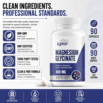 Magnesium Glycinate 400mg – High Absorption, Extra Strength Chelated Magnesium | 120 Capsules (60-Day Supply) | Calm, Muscle Recovery, Sleep & Bone Health | Non-GMO