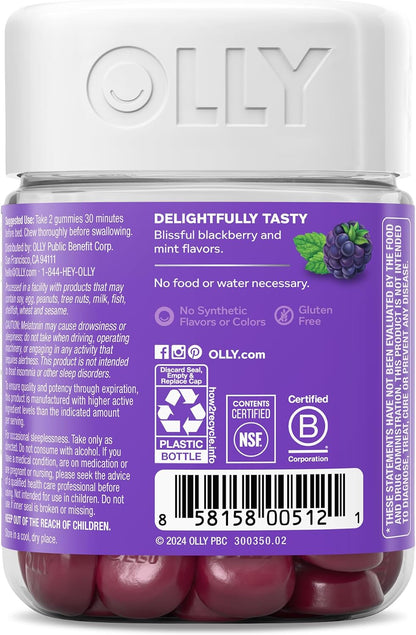 OLLY Sleep Support Gummy Supplement,* 3 mg Melatonin, L-Theanine - 50 Count
