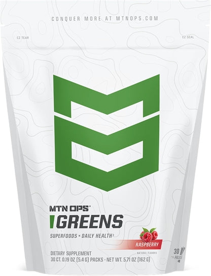 MTN OPS Daily Greens Superfood Powder Stick Packs, Raspberry